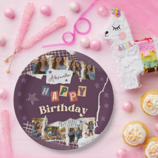 Custom Purple Sweet 16 Photo Collage Papieren Bordje
