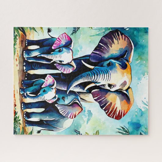 Custom Puzzles, Cute Elephant Family Jigsaw Puzzle Legpuzzel (Horizontaal)