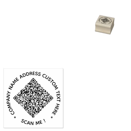 Custom QR Code and Text Round Rubber Stamp Example Rubberstempel (Gestempeld)