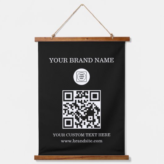 Custom QR Code Logo and Text Branding Display Hangend Wandkleed (Voorkant)