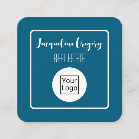 Custom QR Code Modern Logo Navy Small Business Vierkante Visitekaartje (Voorkant)