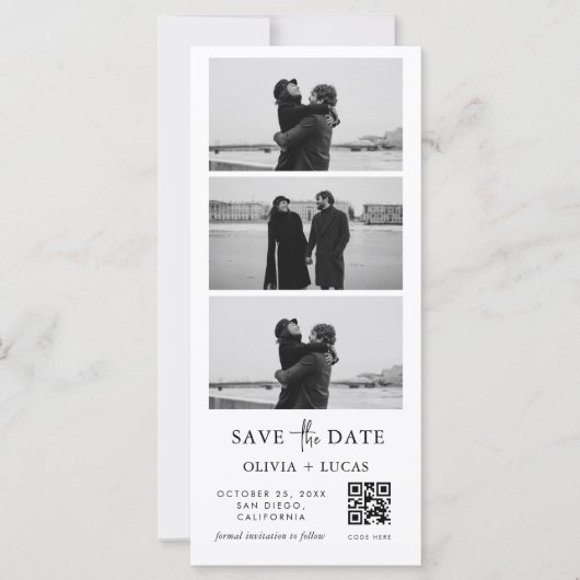 Custom QR Code Photo Strip Wedding Save The Date (Voorkant)