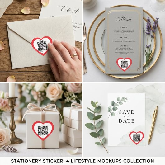 Custom QR Code Red Heart Shaped Wedding Sticker
