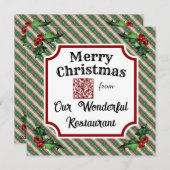 Custom QR Code Restaurant Christmas Plaid Feestdagenkaart (Voorkant / Achterkant)