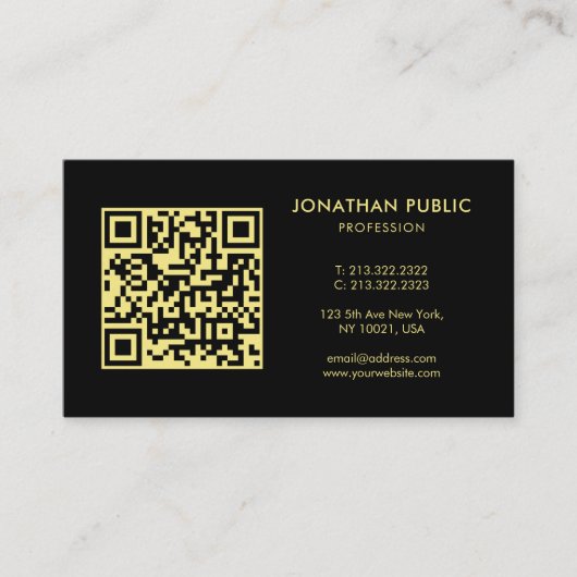 Custom QR Code Your Company Logo Black And Gold Visitekaartje (Voorkant)