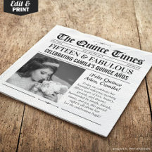 Custom Quinceañera Napkins, Miss Quince Newspaper