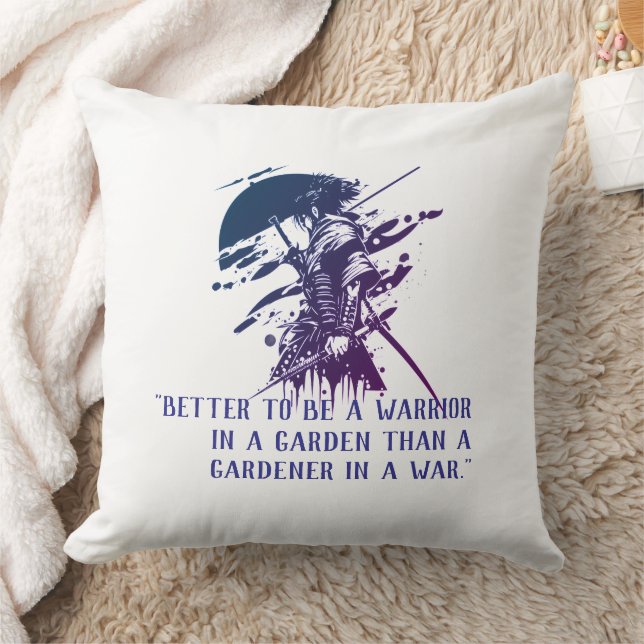 Custom Quote Japanese Samurai Blue Ink Art Pillow Kussen (Deken)