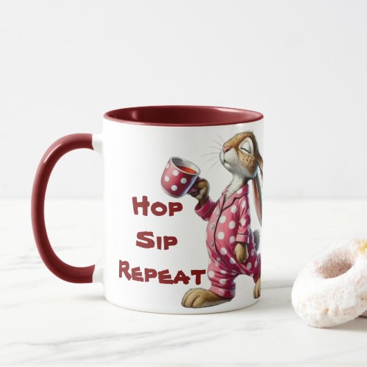 Custom Rabbit Coffee Mok (Met donut)