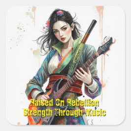 Custom Rainbow Warrior Girl Gitarist Art Geïnspire Vierkante Sticker
