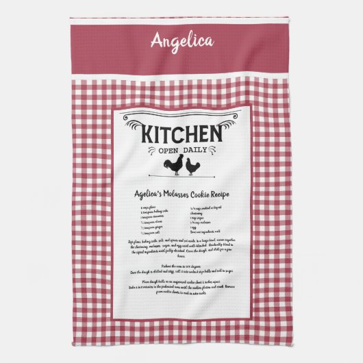 Custom Recept Rood Wit Boerderij Buffalo Plaid Theedoek (Verticaal)