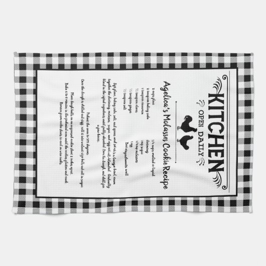 Custom Recept Zwart Wit Boerderij Buffalo Plaid Theedoek (Horizontaal)