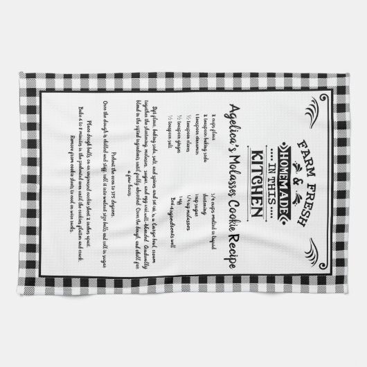 Custom Recept Zwart Wit Boerderij Buffalo Plaid Theedoek (Horizontaal)