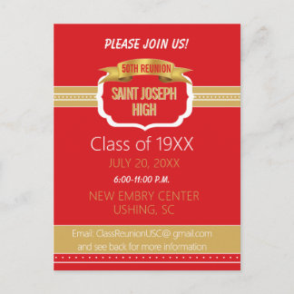 Custom Red 50th Class Reunion Invite Briefkaart