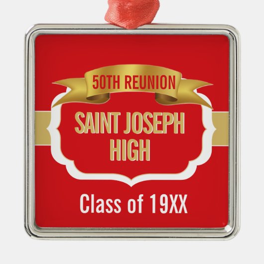 Custom Red 50th Class Reunion Metalen Ornament (Voorkant)