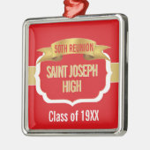 Custom Red 50th Class Reunion Metalen Ornament (Links)