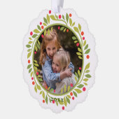 Custom Red Berries Green Leaves Wreath Ornament Kaart (Links)