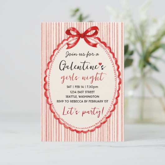Custom Red Bow Galentines Party Invitation (Debout devant)