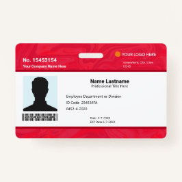Custom Red Employee ID Identification Photo Bar Badge