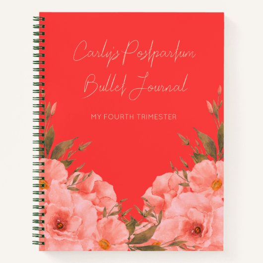 Custom Red Floral Postpartum Journal For New Moms (Devant)