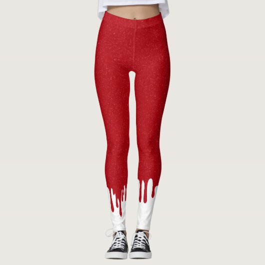 Custom Red Glitter Leggings with White Drips (Devant)