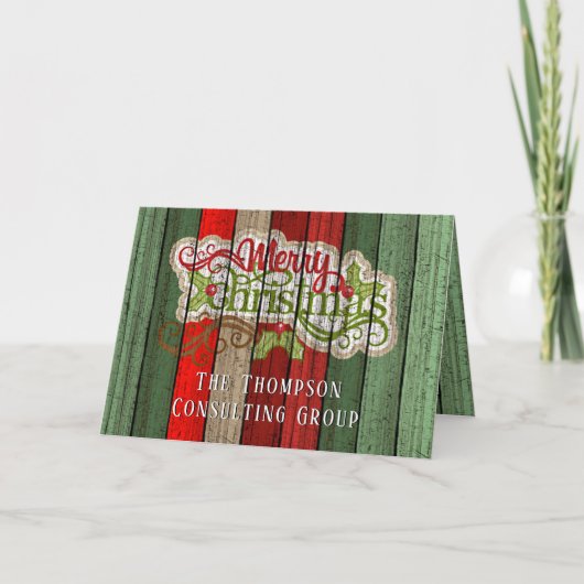 Custom Red Green Woodgrain Pattern Holiday Kaart (Voorkant)