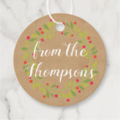 Custom Red Holly Berries Green Leaves Bedankjes Labels (Voorkant)