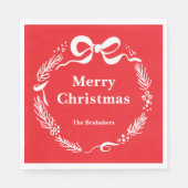 Custom Red Modern Hand Drawn Bow Merry Christmas Servet (Voorkant)