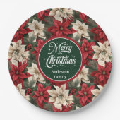 Custom Red Poinsettia Chic Christmas Paper Plates  Papieren Bordje (Voorkant)