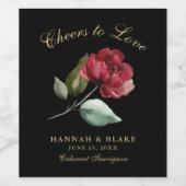 Custom Red Rose Cheers to Love Wijn Etiket (Enkel label)