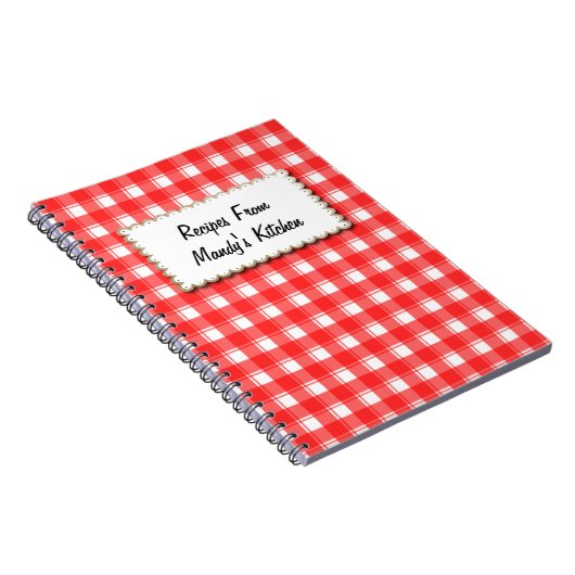 Custom Red White Plaid Stripes Recipe Notebook Notitieboek (Rechterzijde)