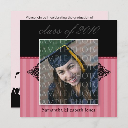 CUSTOM Regal SQUARE Afstuderen Invitation (roos) Kaart (Voorkant / Achterkant)