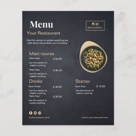 Custom restaurant menu | Black modern photo menu (Voorkant)