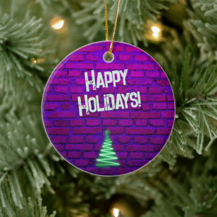 Custom Retro 80s Neon Roze Kerstboom 2025 Keramisch Ornament