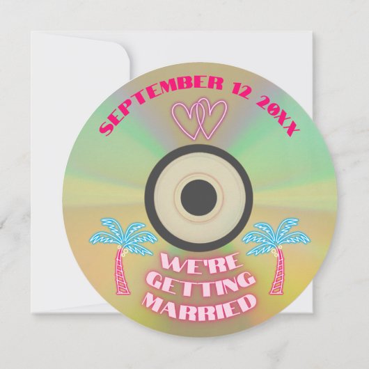 Custom Retro 80s Tropical Neon CD Save The Date Kaart (Achterkant)