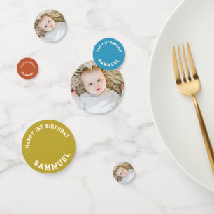 Custom retro baby foto 1e verjaardag confetti
