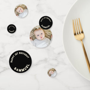 Custom retro  baby foto 1e verjaardag confetti