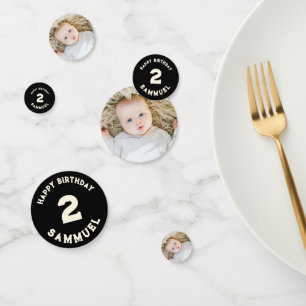 Custom retro  baby foto 2e verjaardag confetti
