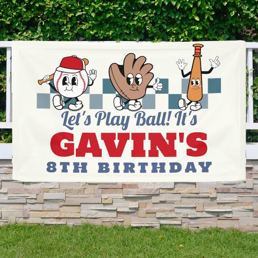 Custom Retro Baseball Verjaardagsfeest Vinyl Outdo Spandoek