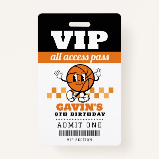 Custom Retro Basketbal Verjaardagsfeest Voorkeur M Badge (Voorkant)