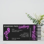 Custom Retro Boarding Pass Neon Flamingo Bruiloft Kaart (Staand voorkant)