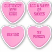 Custom Retro Candy Heart 4 Pink Vinyl Stickers (Devant)