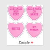 Custom Retro Candy Heart 4 Pink Vinyl Stickers (Feuille)