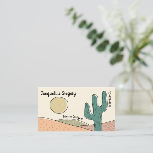 Custom Retro Desert Cactus Interieur Ontwerper Visitekaartje (Staand voorkant)