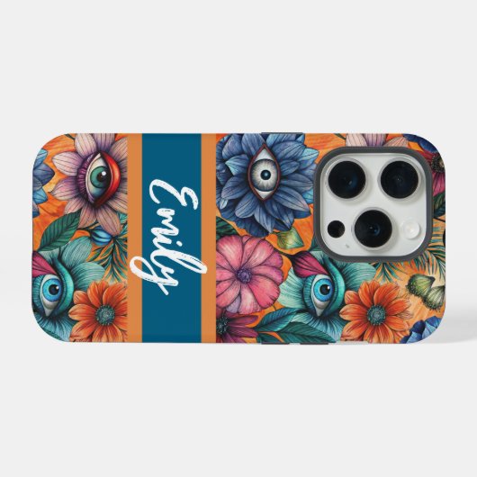 Custom Retro Floral Pattern iPhone Hoesje (Achterkant horizontaal)