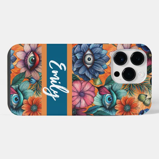 Custom Retro Floral Pattern iPhone Hoesje (Achterkant horizontaal)