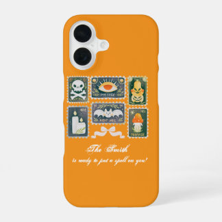 Custom Retro Halloween Spooky Season Pompoen Stamp iPhone 16 Hoesje