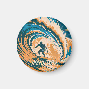 Custom Retro Honolulu Hawaii Surfer Surfen Oceaan Magneet
