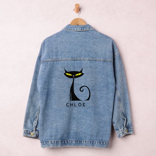 Custom Retro Mid Century Modern Atomic Black Cat Denim Jacket (Hangar)