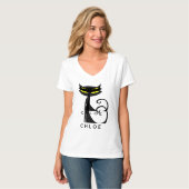 Custom Retro Mid Century Modern Atomic Black Cat T-shirt (Voorkant volledig)