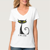 Custom Retro Mid Century Modern Atomic Black Cat T-shirt (Voorkant)